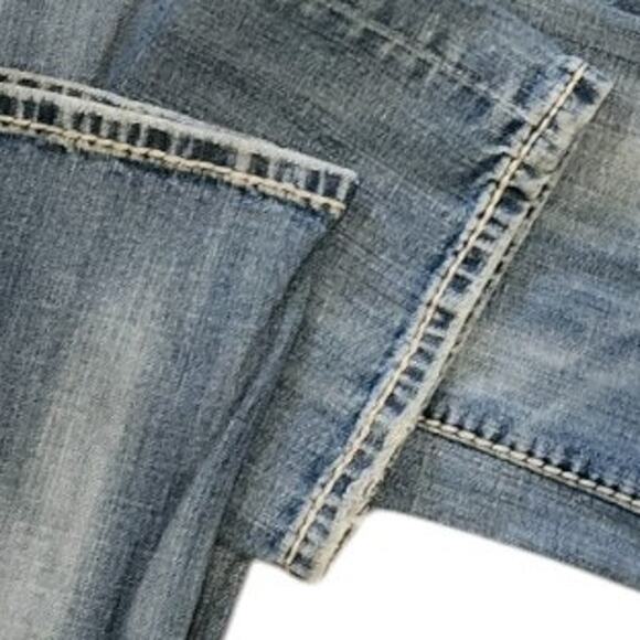 Vigoss Blue Boot Cut Jeans with Distressing and Faded Wash - Picture 6 of 9